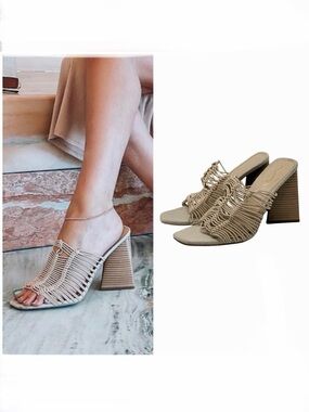 Sam Edelman Laurette Block Heel Mule Size 7.5 Almond Bungee Neutral